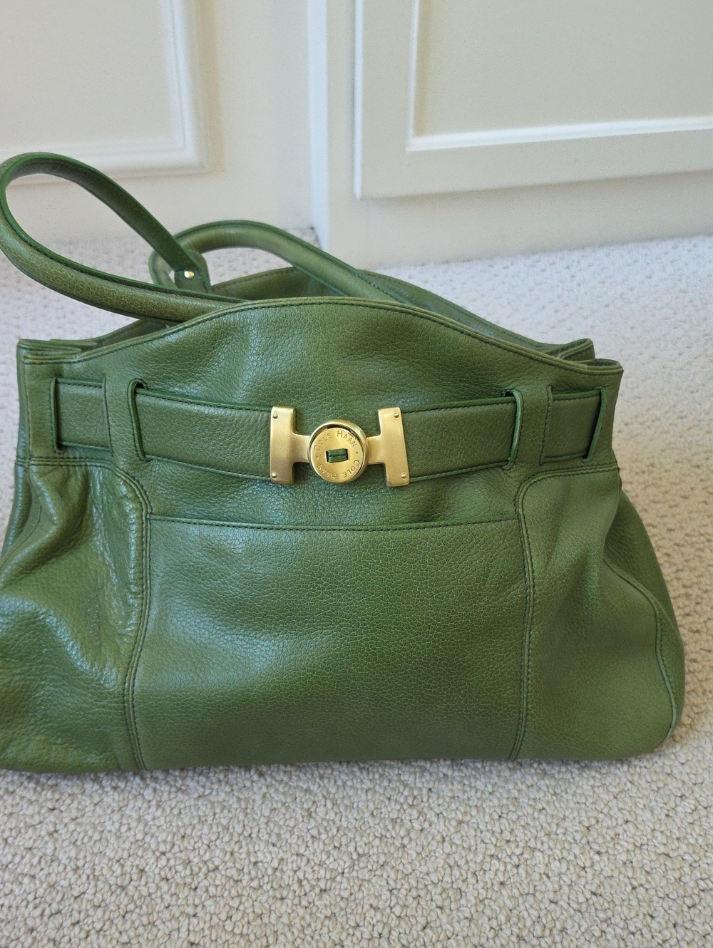 Cole Haan Olive Green Leather Shoulder Bag with Gold Hardware